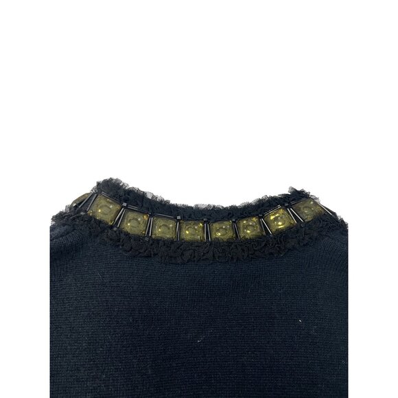 Tory Burch womans Charcoal Gray blue undertones black wool cashmere embelished S - Picture 11 of 13